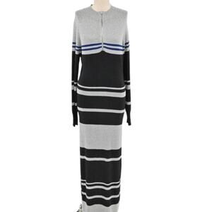 MARCIANO Maxi Sweater Dress Women's Size 4 Silver Black Blue Shimmer Knit Mock
